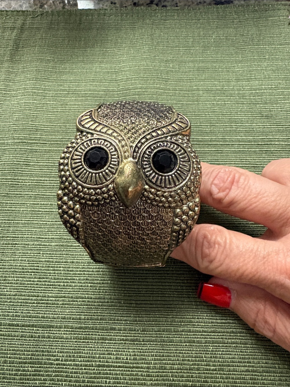 Owl Accent Cuff Bracelet in Antique Gold